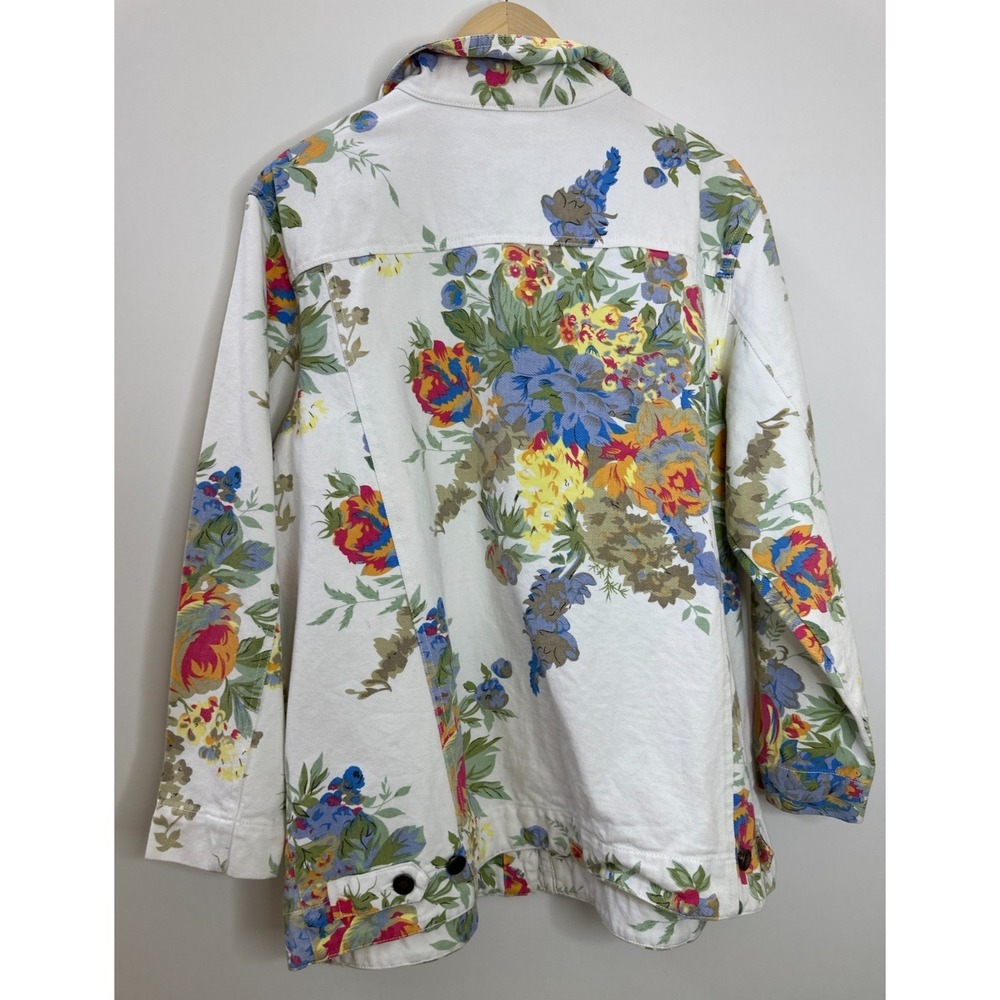 Susan Graver Floral Denim Trucker Jacket White Cotton Button Front Plus Size 1X - Picture 10 of 11